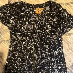Tory Burch 100% Silk Black & White Splatter Top Size 4